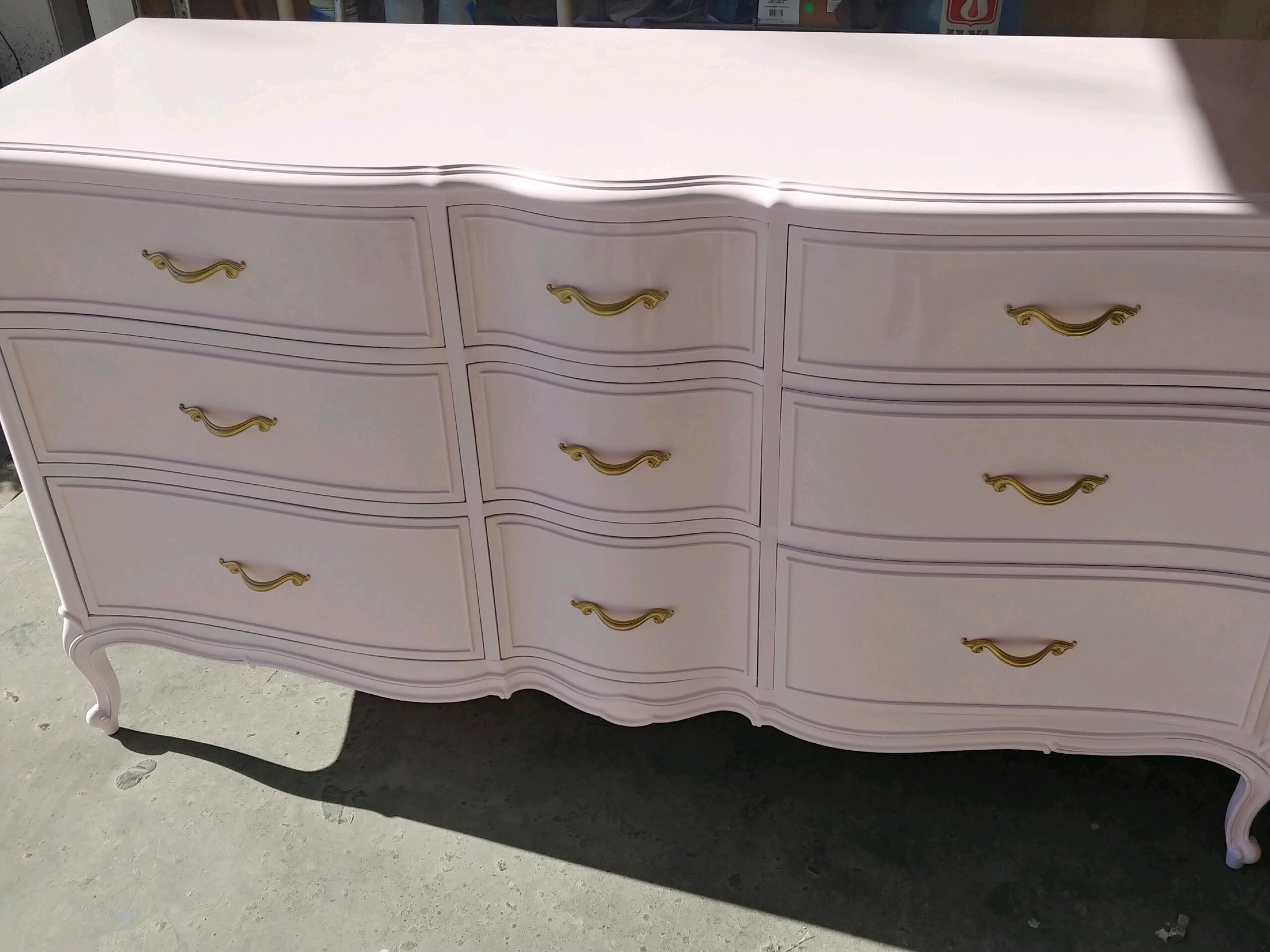 French provincial dresser in blush finish