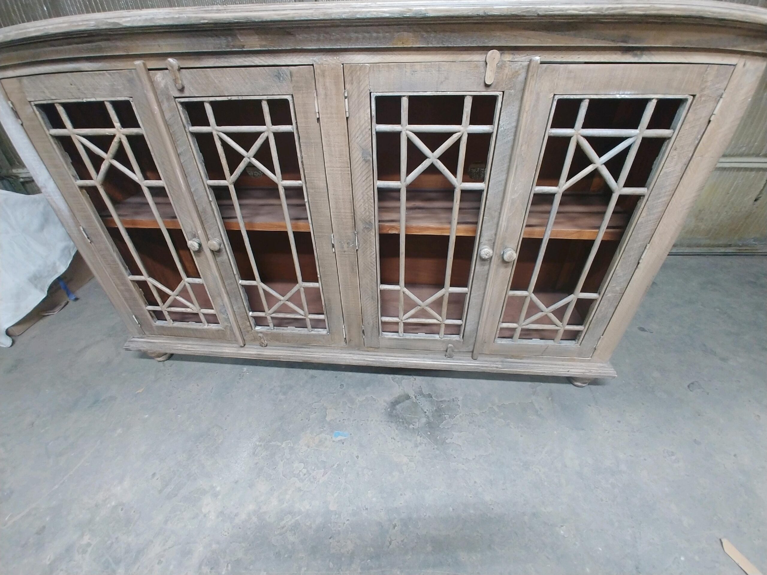 Fretwork glass cabinet before finishing