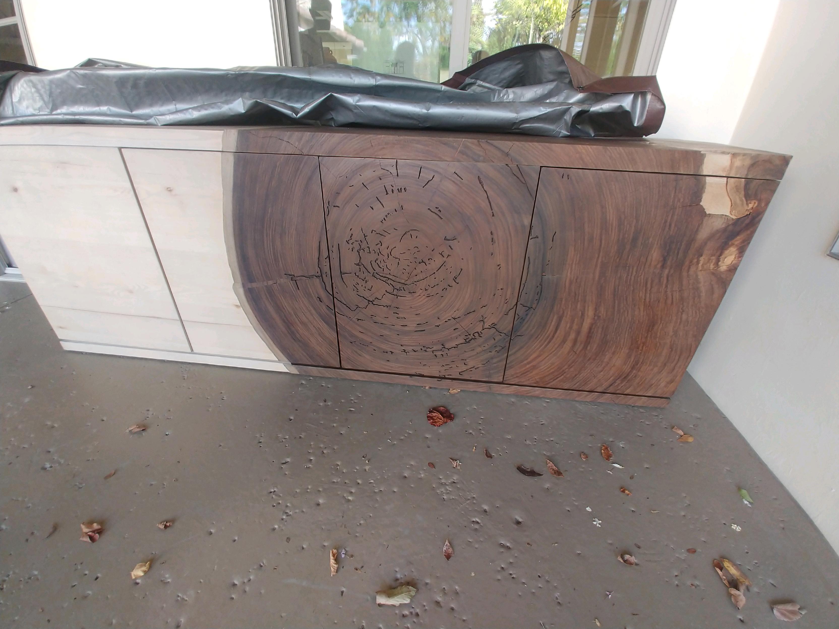 Live-edge round-grain cabinet in progress