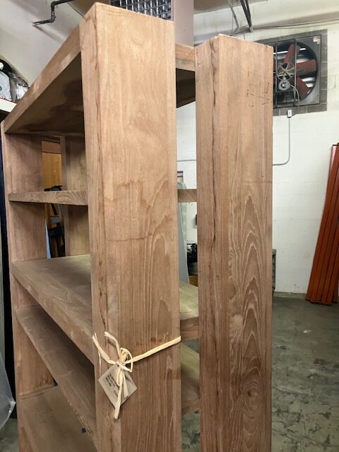 Teak shelving unit before refinishing