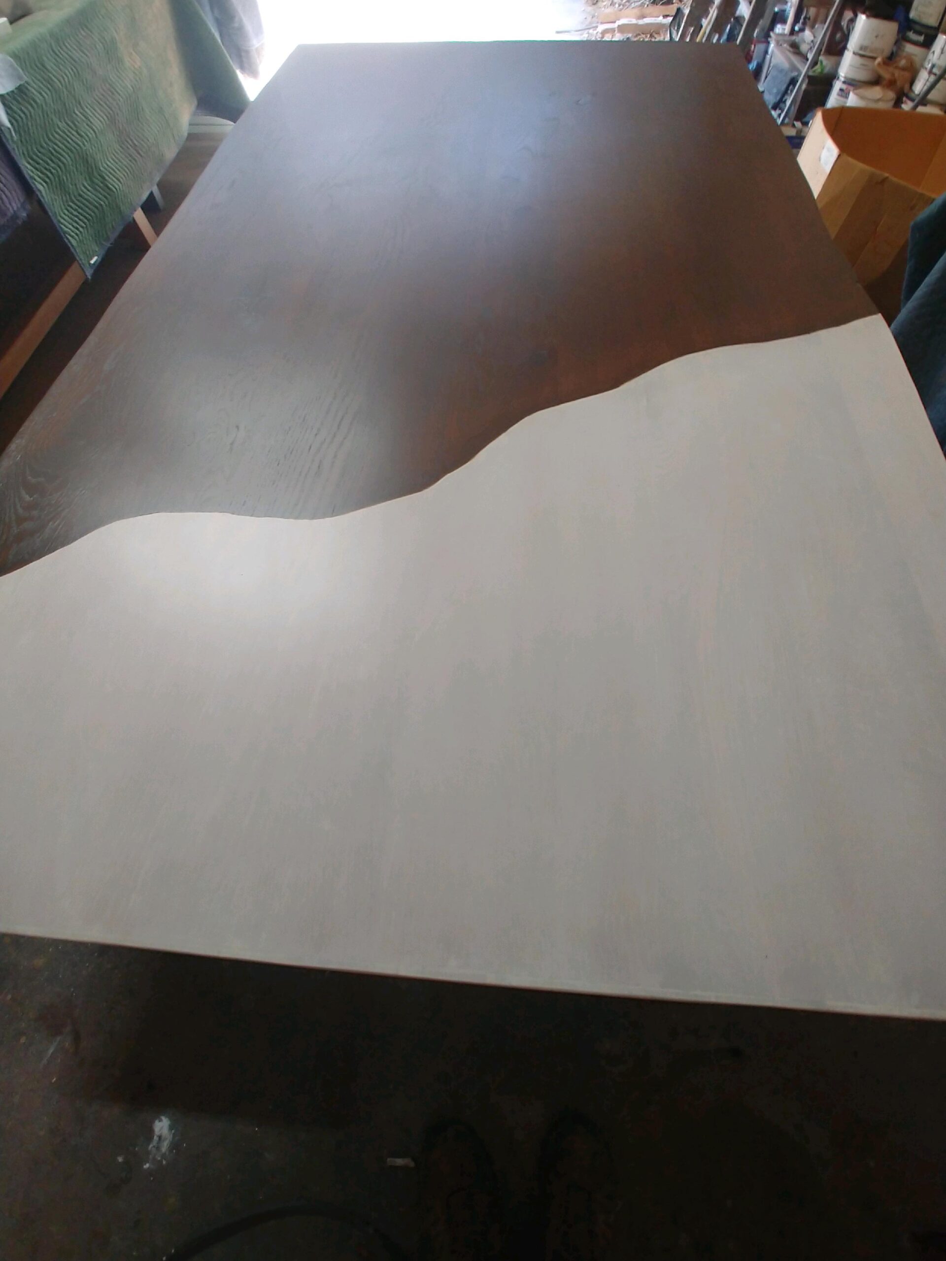 Two-tone tabletop finish detail closeup