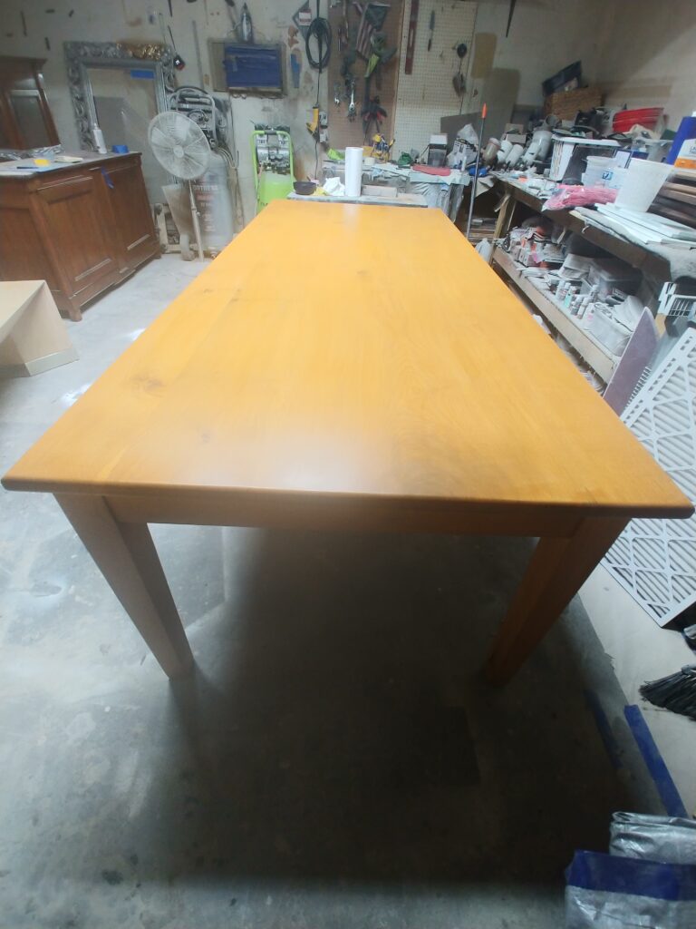 German oak dining table refinished with hand-mixed gold ochre pigment